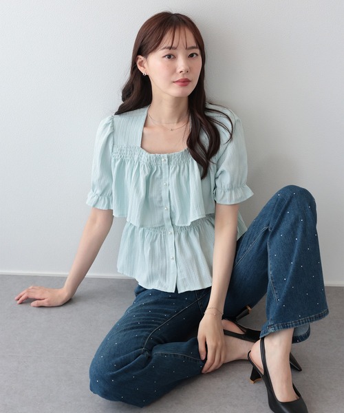BLUEEAST(ブルーイースト)の「《2サイズ展開》ラインストーンフレアデニム(デニムパンツ・レディース・ネイビー/ブルー・MEDIUM/LARGE)」の14枚目の写真
