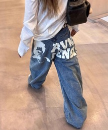 バックグラフィックルーズワイドデニムパンツ