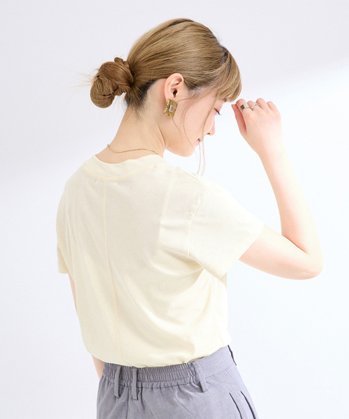 B.C STOCK(ベーセーストック)の「ウォッシャブル / ハイツイストコットンコンパクトT-SH(Tシャツ/カットソー・レディース・ボルドー/ブラック/アイボリー・FREE)」の2枚目の写真