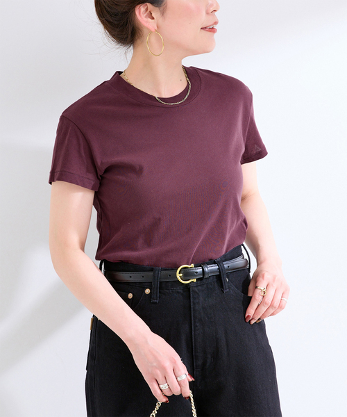 B.C STOCK(ベーセーストック)の「ウォッシャブル / ハイツイストコットンコンパクトT-SH(Tシャツ/カットソー・レディース・ボルドー/ブラック/アイボリー・FREE)」の1枚目の写真