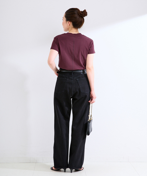 B.C STOCK(ベーセーストック)の「ウォッシャブル / ハイツイストコットンコンパクトT-SH(Tシャツ/カットソー・レディース・ボルドー/ブラック/アイボリー・FREE)」の8枚目の写真