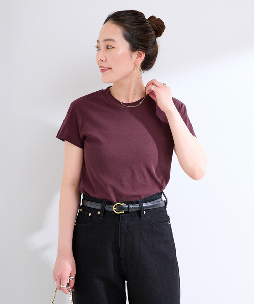B.C STOCK(ベーセーストック)の「ウォッシャブル / ハイツイストコットンコンパクトT-SH(Tシャツ/カットソー・レディース・ボルドー/ブラック/アイボリー・FREE)」の9枚目の写真