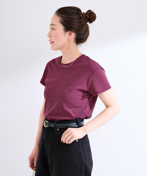 B.C STOCK(ベーセーストック)の「ウォッシャブル / ハイツイストコットンコンパクトT-SH(Tシャツ/カットソー・レディース・ボルドー/ブラック/アイボリー・FREE)」の10枚目の写真