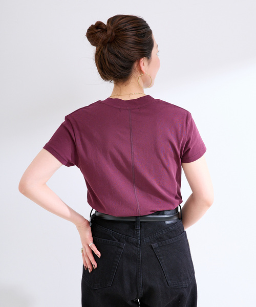 B.C STOCK(ベーセーストック)の「ウォッシャブル / ハイツイストコットンコンパクトT-SH(Tシャツ/カットソー・レディース・ボルドー/ブラック/アイボリー・FREE)」の11枚目の写真