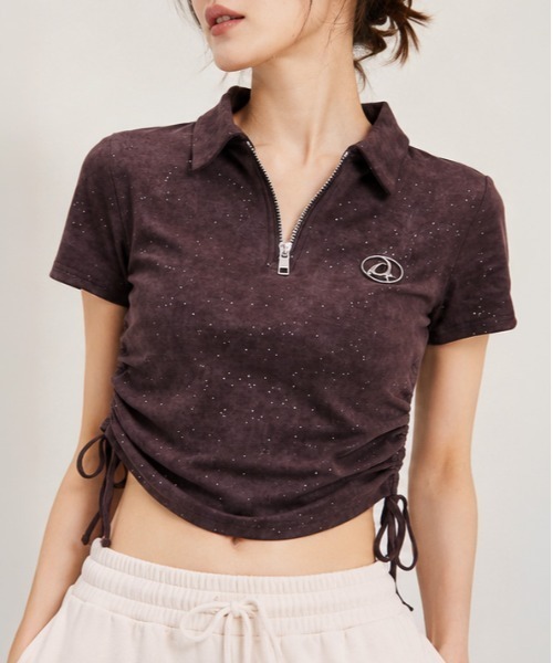 GORGE(ゴージ)の「《襟付きジップ・キラキラドロスト》カットソー/ストリート×カジュアル/春夏/全4色(Tシャツ/カットソー・レディース・ブラック/グリーン/パープル/ベージュ系・F)」の1枚目の写真