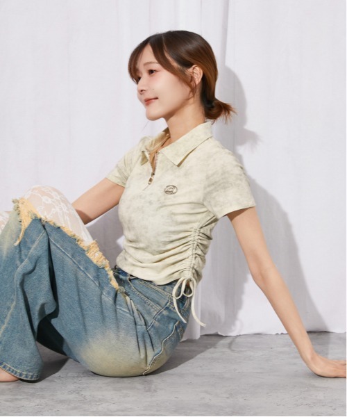 GORGE(ゴージ)の「《襟付きジップ・キラキラドロスト》カットソー/ストリート×カジュアル/春夏/全4色(Tシャツ/カットソー・レディース・ブラック/グリーン/パープル/ベージュ系・F)」の5枚目の写真