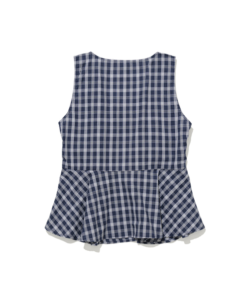 MOAA(モア)の「チェックシャーリングペプラムブラウス(Tシャツ/カットソー・レディース・ネイビー・MEDIUM/SMALL)」の3枚目の写真