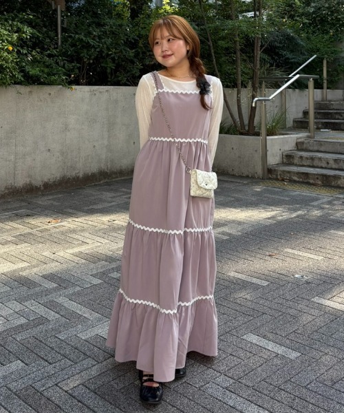 idem(イデム)の「nami nami princess onepiece / なみなみティアードワンピース(ワンピース・レディース・ネイビー/ライトパープル・FREE)」の3枚目の写真
