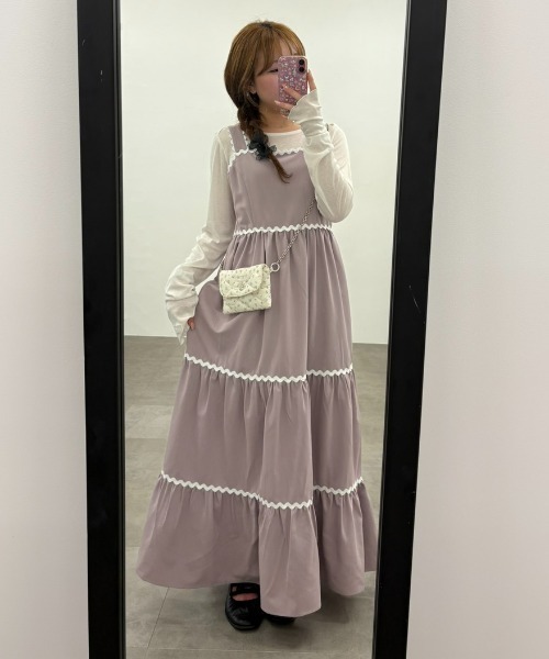 idem(イデム)の「nami nami princess onepiece / なみなみティアードワンピース(ワンピース・レディース・ネイビー/ライトパープル・FREE)」の4枚目の写真