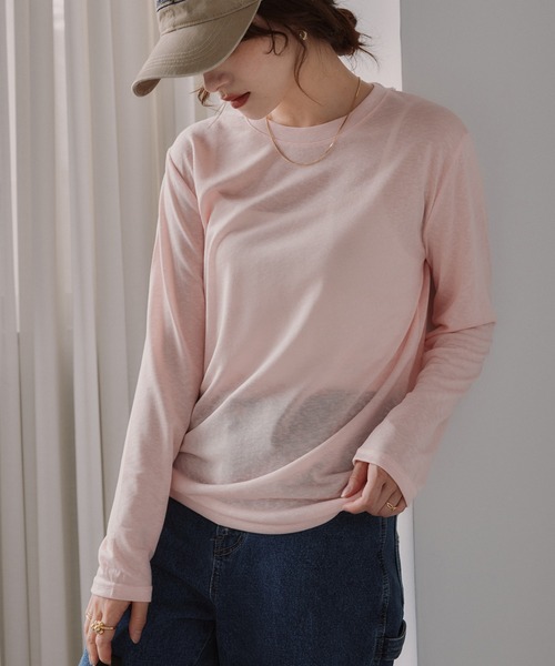 210nouve(トゥージュヌーブ)の「クルーネック シアートップス(Tシャツ/カットソー・レディース・サックスブルー/ピンク/ブラウン/ホワイト/ライトグレー/ブラック・FREE)」の6枚目の写真