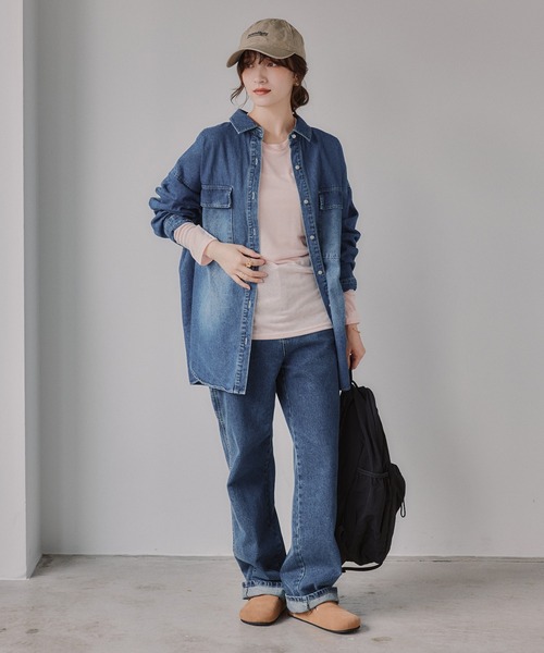 210nouve(トゥージュヌーブ)の「クルーネック シアートップス(Tシャツ/カットソー・レディース・サックスブルー/ピンク/ブラウン/ホワイト/ライトグレー/ブラック・FREE)」の18枚目の写真