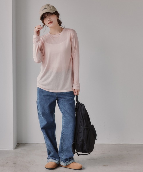 210nouve(トゥージュヌーブ)の「クルーネック シアートップス(Tシャツ/カットソー・レディース・サックスブルー/ピンク/ブラウン/ホワイト/ライトグレー/ブラック・FREE)」の16枚目の写真