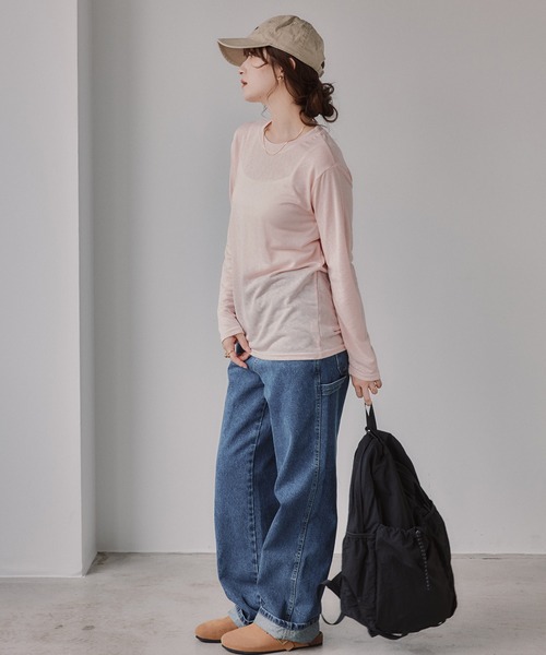 210nouve(トゥージュヌーブ)の「クルーネック シアートップス(Tシャツ/カットソー・レディース・サックスブルー/ピンク/ブラウン/ホワイト/ライトグレー/ブラック・FREE)」の17枚目の写真