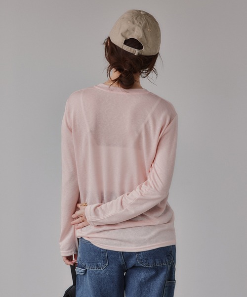 210nouve(トゥージュヌーブ)の「クルーネック シアートップス(Tシャツ/カットソー・レディース・サックスブルー/ピンク/ブラウン/ホワイト/ライトグレー/ブラック・FREE)」の15枚目の写真