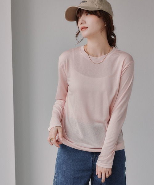 210nouve(トゥージュヌーブ)の「クルーネック シアートップス(Tシャツ/カットソー・レディース・サックスブルー/ピンク/ブラウン/ホワイト/ライトグレー/ブラック・FREE)」の21枚目の写真