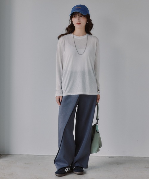 210nouve(トゥージュヌーブ)の「クルーネック シアートップス(Tシャツ/カットソー・レディース・サックスブルー/ピンク/ブラウン/ホワイト/ライトグレー/ブラック・FREE)」の13枚目の写真