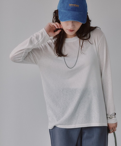 210nouve(トゥージュヌーブ)の「クルーネック シアートップス(Tシャツ/カットソー・レディース・サックスブルー/ピンク/ブラウン/ホワイト/ライトグレー/ブラック・FREE)」の8枚目の写真