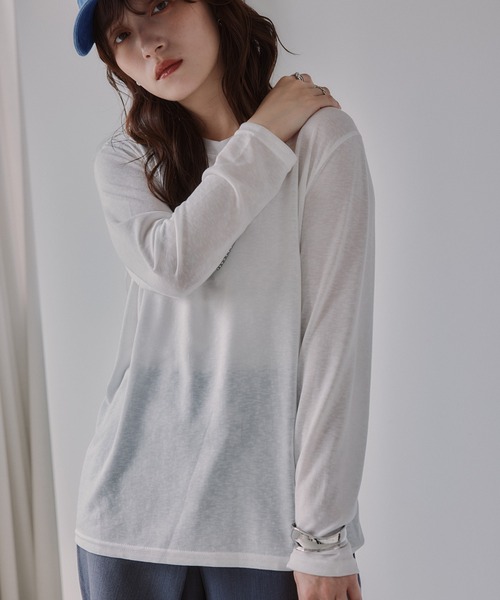 210nouve(トゥージュヌーブ)の「クルーネック シアートップス(Tシャツ/カットソー・レディース・サックスブルー/ピンク/ブラウン/ホワイト/ライトグレー/ブラック・FREE)」の9枚目の写真