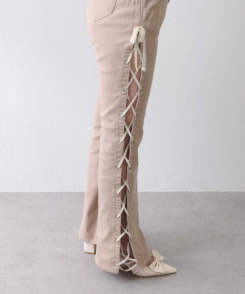 Belle Charme(ベルシャルム)の「【Belle Charme】 Side Lace-up Flare Denim(デニムパンツ・レディース・ベージュ/グレー・SMALL/LARGE/MEDIUM)」の14枚目の写真