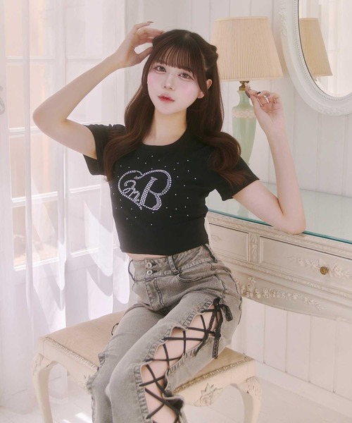 Belle Charme(ベルシャルム)の「【Belle Charme】 Side Lace-up Flare Denim(デニムパンツ・レディース・ベージュ/グレー・SMALL/LARGE/MEDIUM)」の4枚目の写真
