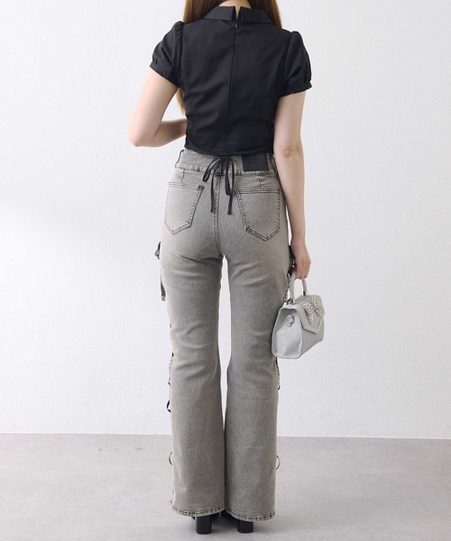 Belle Charme(ベルシャルム)の「【Belle Charme】 Side Lace-up Flare Denim(デニムパンツ・レディース・ベージュ/グレー・SMALL/LARGE/MEDIUM)」の6枚目の写真