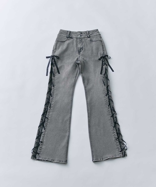 Belle Charme(ベルシャルム)の「【Belle Charme】 Side Lace-up Flare Denim(デニムパンツ・レディース・ベージュ/グレー・SMALL/LARGE/MEDIUM)」の8枚目の写真