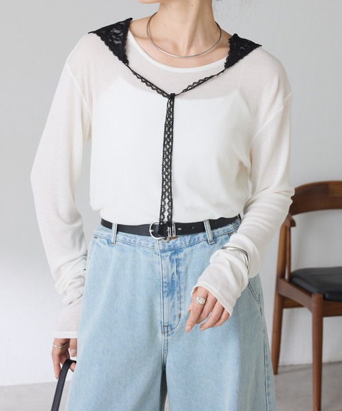 COLLAGE GALLARDAGALANTE(コラージュガリャルダガランテ)の「【芋生悠×Q.anosコラボ】スリングセットカットソー(Tシャツ/カットソー・レディース・ブラック/ホワイト/イエロー・FREE)」の2枚目の写真