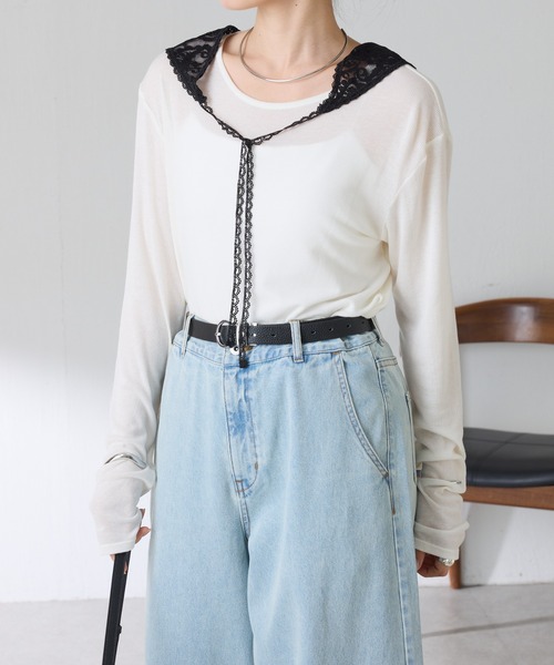 COLLAGE GALLARDAGALANTE(コラージュガリャルダガランテ)の「【芋生悠×Q.anosコラボ】スリングセットカットソー(Tシャツ/カットソー・レディース・ブラック/ホワイト/イエロー・FREE)」の6枚目の写真