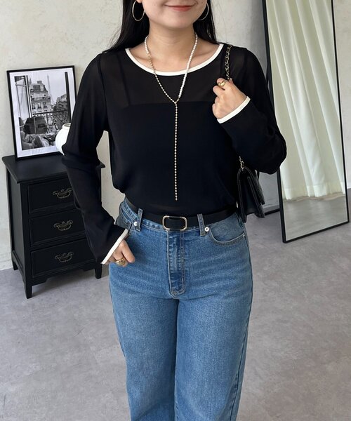 prose verse(プロズヴェール)の「バイカラーボートネックシアートップス(Tシャツ/カットソー・レディース・アイボリー/ピンク/ブラック・LARGE/MEDIUM)」の20枚目の写真