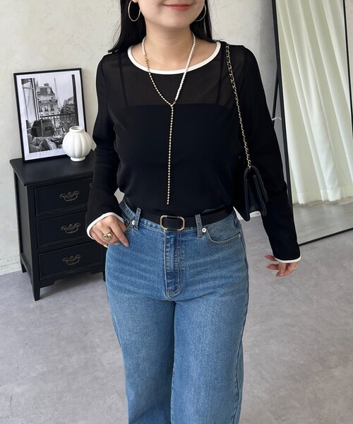 prose verse(プロズヴェール)の「バイカラーボートネックシアートップス(Tシャツ/カットソー・レディース・アイボリー/ピンク/ブラック・LARGE/MEDIUM)」の21枚目の写真