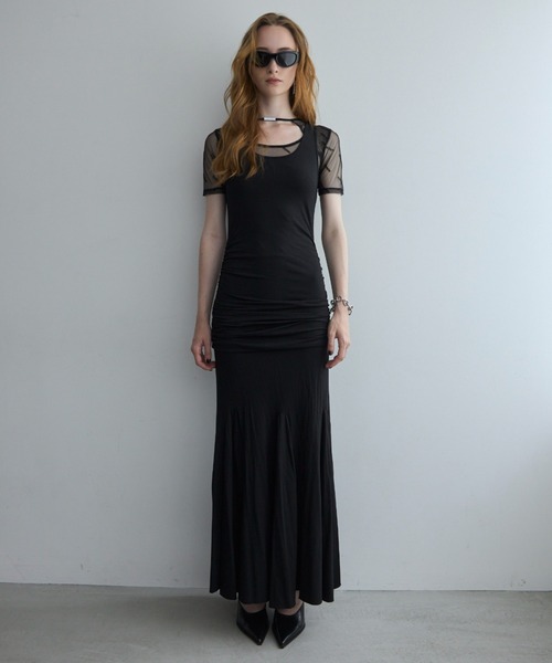 JOSE MOON(ジョゼムーン)の「DRAPE CUTSEW DRESS/ドレープカットソードレス(ワンピース・レディース・ブラック/ベージュ/グレー・FREE)」の4枚目の写真