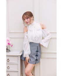 Gingham Check Ribbon Mini Skirt