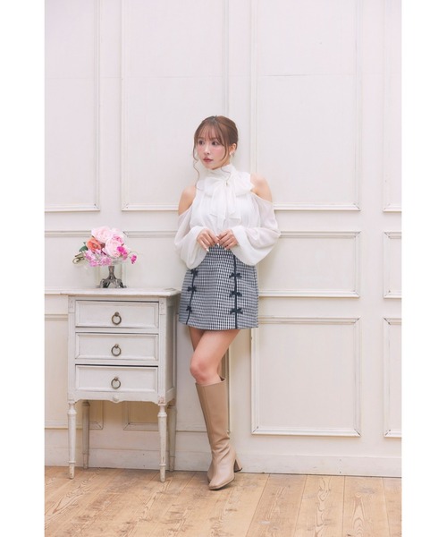 MISTREASS（ミストレアス）の「Gingham Check Ribbon Mini Skirt（スカート・レディース・ブラック・FREE）」の2枚目の写真