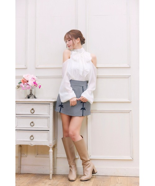 MISTREASS（ミストレアス）の「Gingham Check Ribbon Mini Skirt（スカート・レディース・ブラック・FREE）」の4枚目の写真