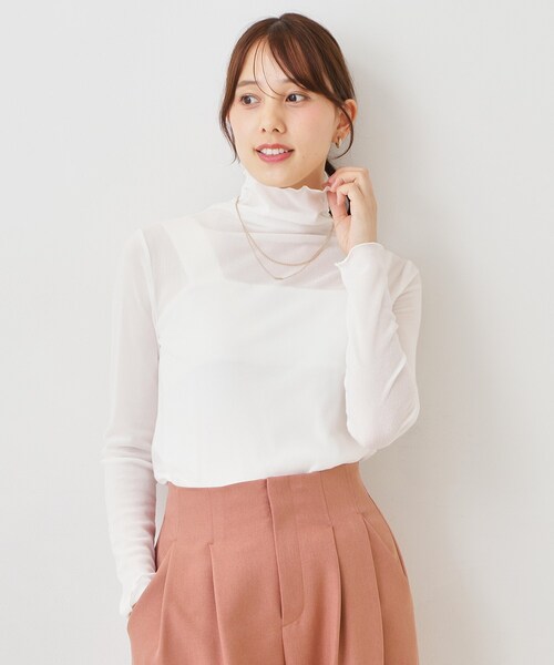 COUP DE CHANCE(クードシャンス)の「【手洗い可/日本製】ハイネックシアーカットソー(Tシャツ/カットソー・レディース・ブラック/ホワイト・38/34)」の1枚目の写真