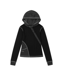 AAKAM | Slant Cut Hooded Long Sleeve (Black)(パーカー)