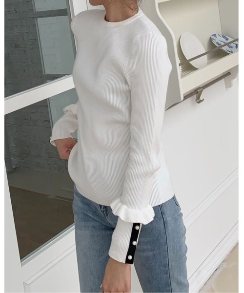 BIRTHDAY BASH(バースデイバッシュ)の「POINT PEARL KNIT TOPS(ポイントパールニットトップス)(ニット/セーター・レディース・ブラック/ホワイト・M/S)」の18枚目の写真