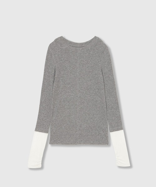 THINGS THAT MATTER(シングス ザット マター)の「TWO-TONE SHEER RIBBED TOPS / ツートーン シアー リブ トップス(Tシャツ/カットソー・レディース・サックスブルー/グレー/イエロー・FREE)」の2枚目の写真
