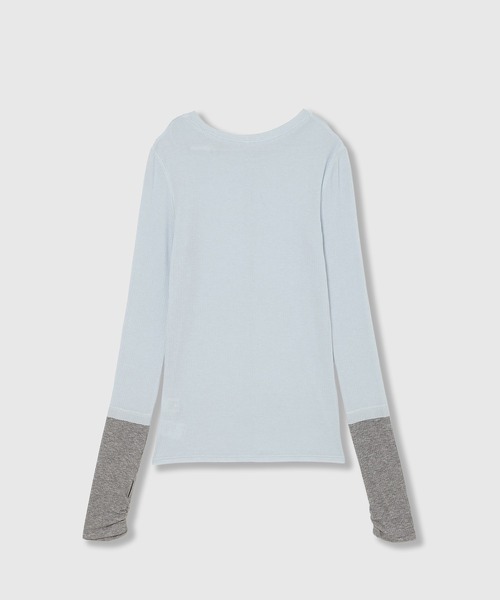 THINGS THAT MATTER(シングス ザット マター)の「TWO-TONE SHEER RIBBED TOPS / ツートーン シアー リブ トップス(Tシャツ/カットソー・レディース・サックスブルー/グレー/イエロー・FREE)」の17枚目の写真