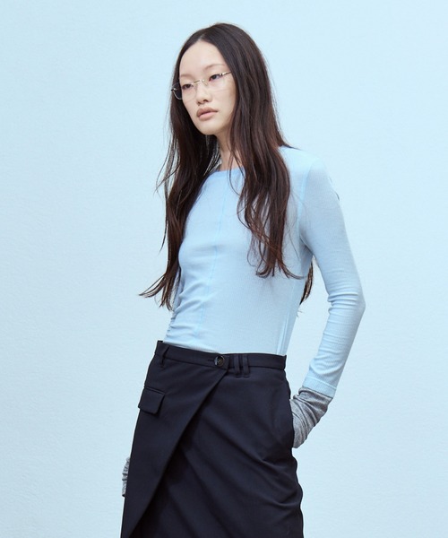 THINGS THAT MATTER(シングス ザット マター)の「TWO-TONE SHEER RIBBED TOPS / ツートーン シアー リブ トップス(Tシャツ/カットソー・レディース・サックスブルー/グレー/イエロー・FREE)」の5枚目の写真