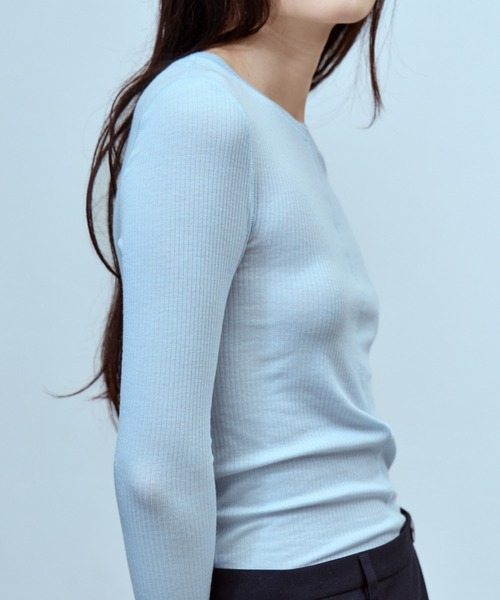 THINGS THAT MATTER(シングス ザット マター)の「TWO-TONE SHEER RIBBED TOPS / ツートーン シアー リブ トップス(Tシャツ/カットソー・レディース・サックスブルー/グレー/イエロー・FREE)」の7枚目の写真