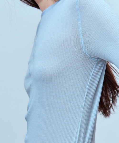 THINGS THAT MATTER(シングス ザット マター)の「TWO-TONE SHEER RIBBED TOPS / ツートーン シアー リブ トップス(Tシャツ/カットソー・レディース・サックスブルー/グレー/イエロー・FREE)」の8枚目の写真