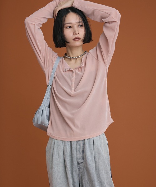 Green Parks(グリーンパークス)の「ヘンリーネックシアーベロアプルオーバー(Tシャツ/カットソー・レディース・アイボリー/ピンク/ブラック/ブラウン・FREE)」の10枚目の写真
