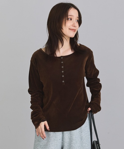 Green Parks(グリーンパークス)の「ヘンリーネックシアーベロアプルオーバー(Tシャツ/カットソー・レディース・アイボリー/ピンク/ブラック/ブラウン・FREE)」の14枚目の写真