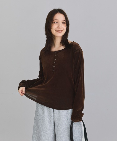 Green Parks(グリーンパークス)の「ヘンリーネックシアーベロアプルオーバー(Tシャツ/カットソー・レディース・アイボリー/ピンク/ブラック/ブラウン・FREE)」の12枚目の写真