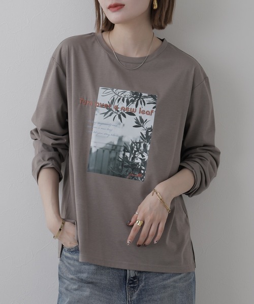 EGLANTINE(エグランティーヌ)の「EGLANTINE フォトプリント長袖カットソー(Tシャツ/カットソー・レディース・オフホワイト/モカ・38)」の8枚目の写真