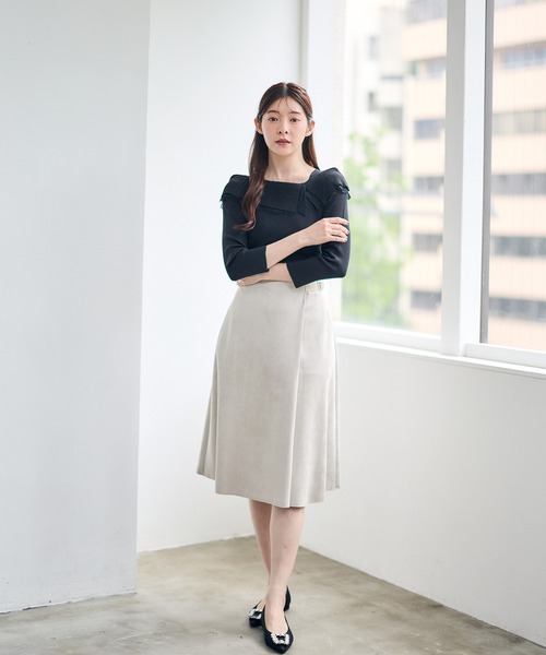 12Twelve Agenda（トゥエルブ　アジェンダ）の「レースレイヤードアシメオフショル風７分袖ニットプルオーバー（ニット/セーター・レディース・ブラック/チャコールグレー/ブラウン・M）」の20枚目の写真