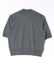 バックボタンハイネック半袖プルオーバー