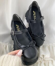 厚底ストラップリボンパンプス