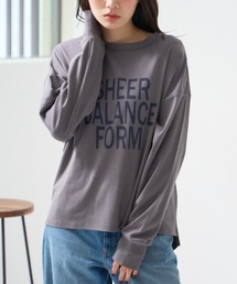 ロゴプリント長袖Tシャツ 綿混ストレッチ